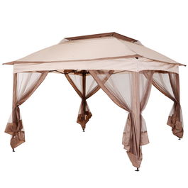 Outsunny Foisor Acoperis Dublu Impermeabil cu Plasa pentru Tantari, Maro, 325x325cm
