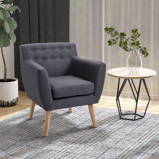 Homcom Fotoliu Stil Nordic in Tesatura Gri Inchis, 68x58.5x76cm