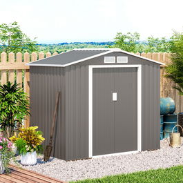 Outsunny, casuta pentru unelte, magazie de gradina, sopron pentru exterior 213x127x185cm, gri | Aosom Ro