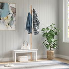 Homcom Banca cu  Cuier in Bambù, Culoare Alb si Lemn, 80x30x180cm
