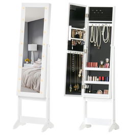 HomCom, dulap cu oglinda, pentru bijuterii, 36x30x136 cm, alb