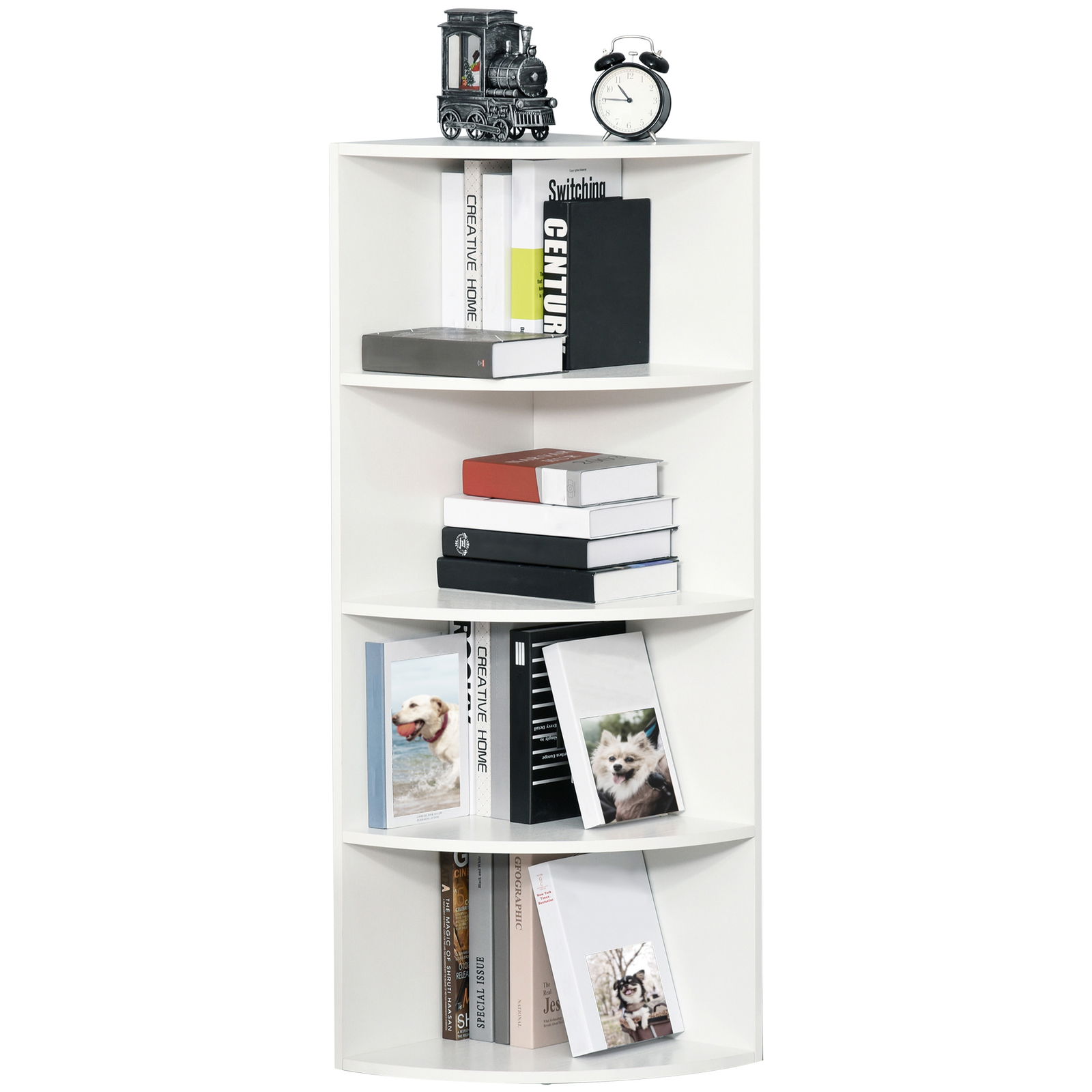 HomCom biblioteca de colt, 4 rafturi, 39.5x39.5x120 cm, alb | AOSOM RO