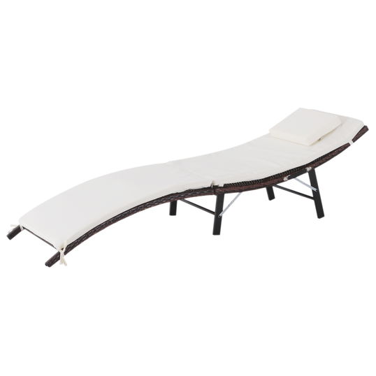 Outsunny Sezlong Pat de Gradina Scaun Ergonomic din Rattan cu Saltea Detasabila, 196x61x53cm alb | Aosom.ro