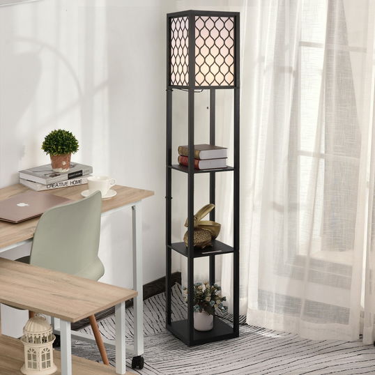Homcom lampa moderna cu rafturi, lampa de sol cu rafturi, neagra | Aosom Ro