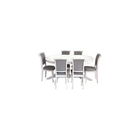 SET LID 68 MASA ALB/ GRI CU 6 SCAUNE TAPITATE, 155CM RESTRANSA - 235CM EXTINSA