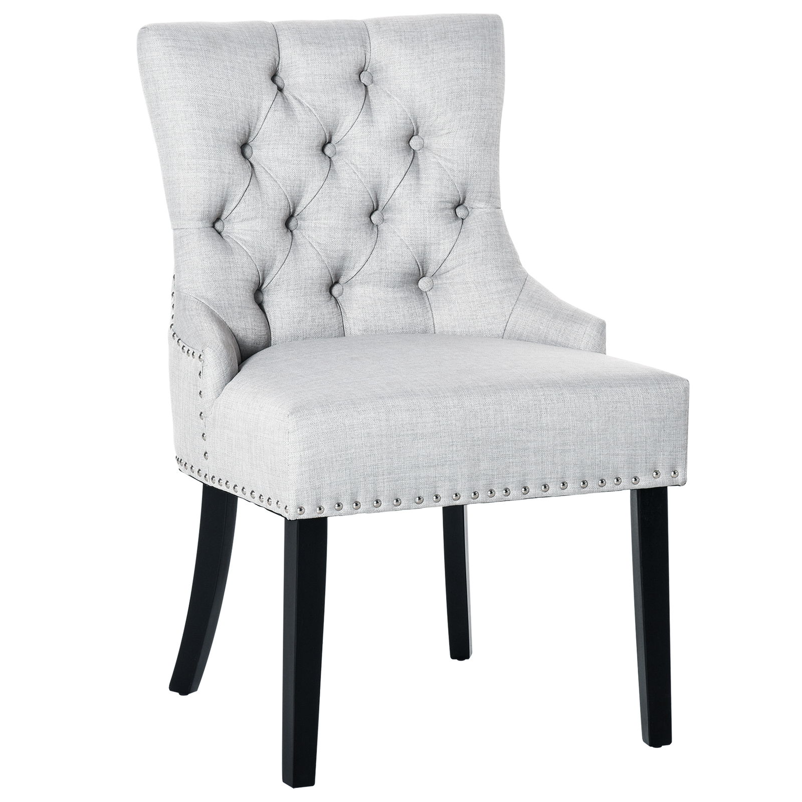 Homcom Scaun pentru bucatarie, scaun Elegant, scaun captusit din Lin cu Nasturi, fotoliu Gri | AOSOM RO