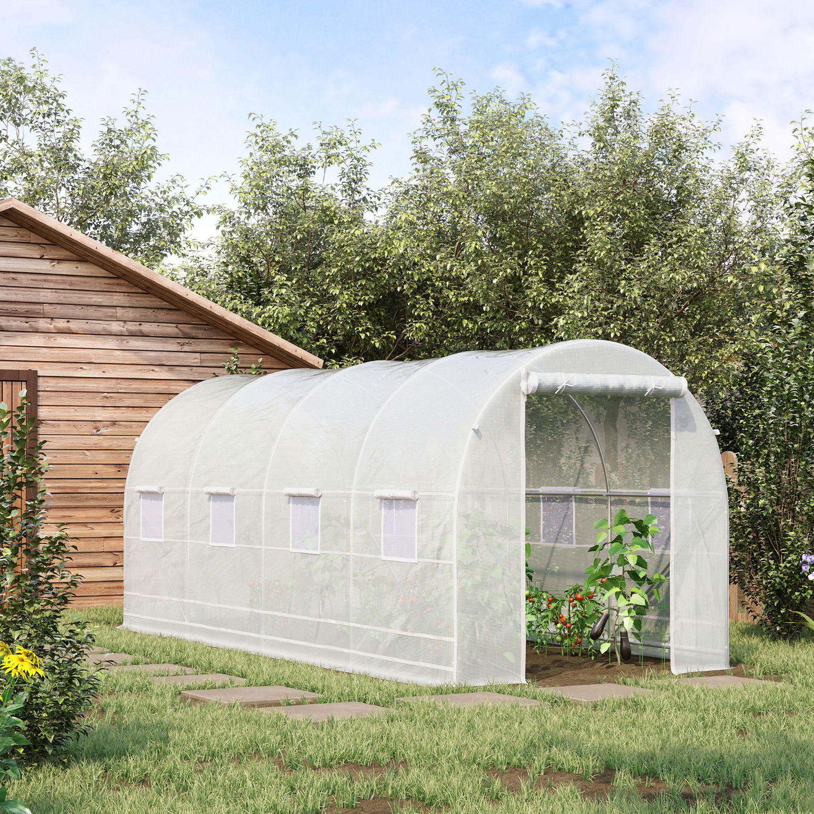Outsunny, sera tunel, sera pentru plante, sera pentru legume si fructe cu cadru de otel, 5x2x2m, alb | Aosom Ro