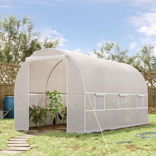 Outsunny Sera tunel, sera cu cadru din Otel Galvanizat, sera pentru plante, legume, fructe, Alb | AOSOM RO