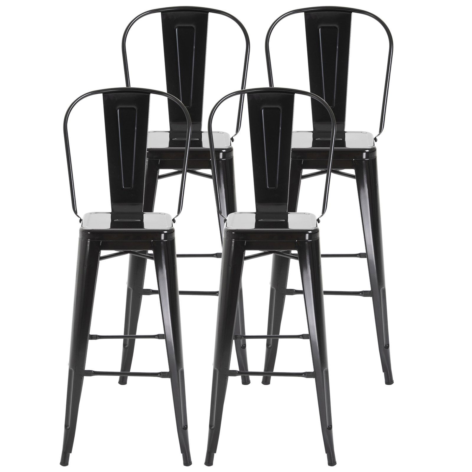 HomCom set 4 scaune din metal solid, 44x53x116 cm, negru | AOSOM RO
