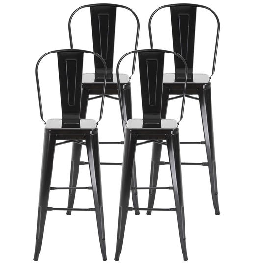 HomCom set 4 scaune din metal solid, 44x53x116 cm, negru | AOSOM RO