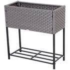 Outsunny Ghivece Flori Exterior din Ratan cu Raft in Metal si Efect Decorativ Nuiele, 70x30x72cm Culoarea Gri | Aosom.ro