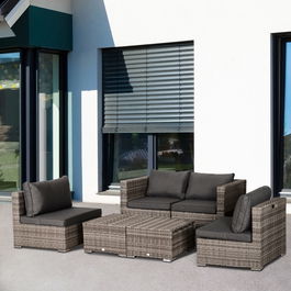 Outsunny Set 8 piese Canapea cu Masuta de cafea In Aer Liber din Ratan PE si structura de aluminiu, 75x75x71cm Gri