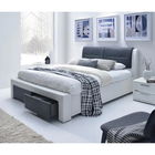 PAT AIDA 3 DUBLU, TAPITAT CU PIELE ECOLOGICA ALBA/GRI INCHIS, ASPECT MODERN, 2 SERTARE DEPOZITARE 160 X 200 CM, SALTEA INCLUSA