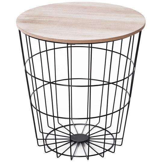 Homcom Masa Container Rotunda, din Lemn si Metal Negru Φ39.5x43cm
