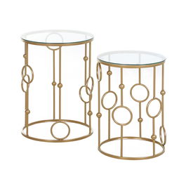 HomCom set 2 piese mese cafea, metal si sticla, auriu | AOSOM RO