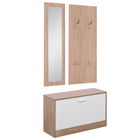 Homcom Set 3 Piese Dulap Pantofi cu Cuier si Oglinda pentru Hol in Lemn, 80x27x46.5cm
