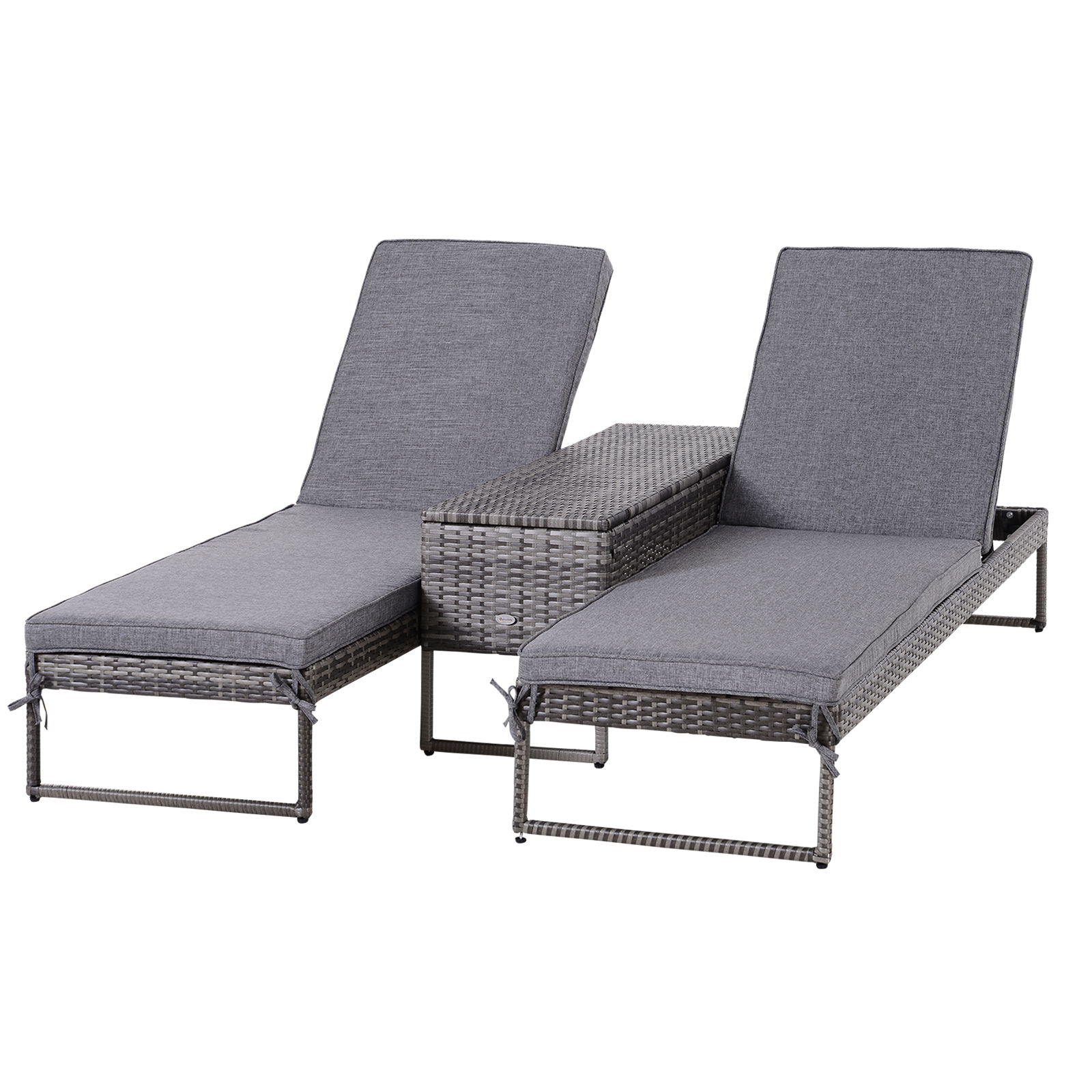 Outsunny Set 2 Sezlonguri cu Masuta din PE Rattan Gri