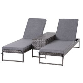 Outsunny Set 2 Sezlonguri cu Masuta din PE Rattan Gri