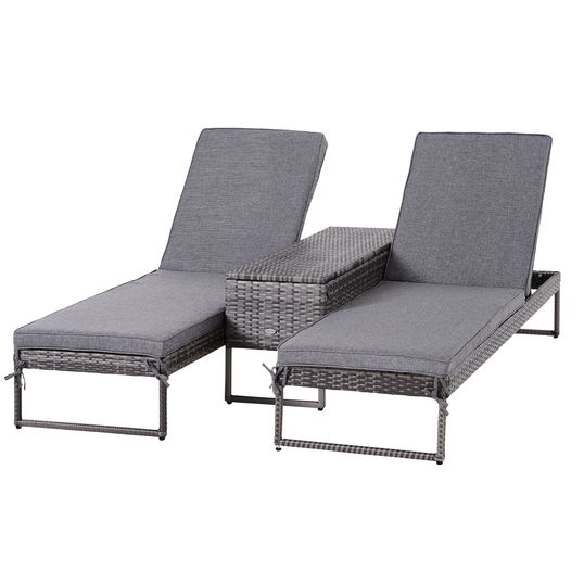 Outsunny Set 2 Sezlonguri cu Masuta din PE Rattan Gri