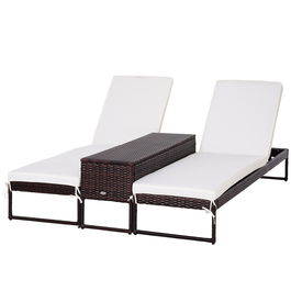 Outsunny Set Mobilier Gradina din PE Ratan 2 Sezlong Terasa cu Masa de Cafea, 60x195x86cm Culoare Maro | Aosom.ro