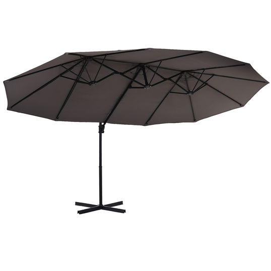 Outsunny Umbrela Dubla din Poliester Anti-UV Impermeabila Gri 270x460x250cm