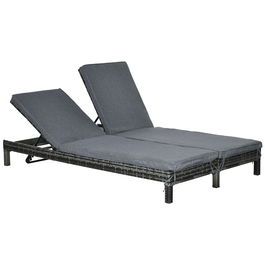 Outsunny Set Sezlong cu 2 locuri in PE Ratan cu Saltea captusita Spatar Reglabil Cadru in otel, Gri 195 x 120 x 28 cm
