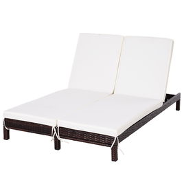 Outsunny Sezlong cu 2 Locuri din Otel si Ratan Spatar Reglabil, 195 x 120 x 28 cm, Maro Alb