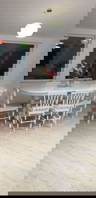 Set LID 112 masa + 6 scaune albe lemn