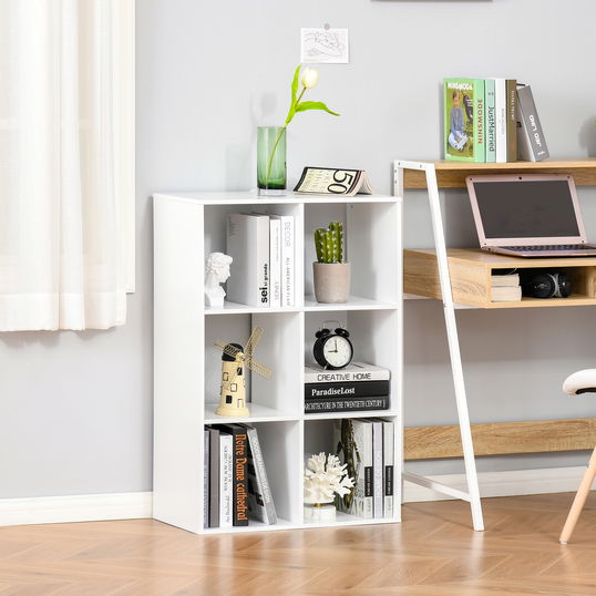Homcom Biblioteca cu 6 Compartimente Cub Alba 91.5x29.5x61.5cm