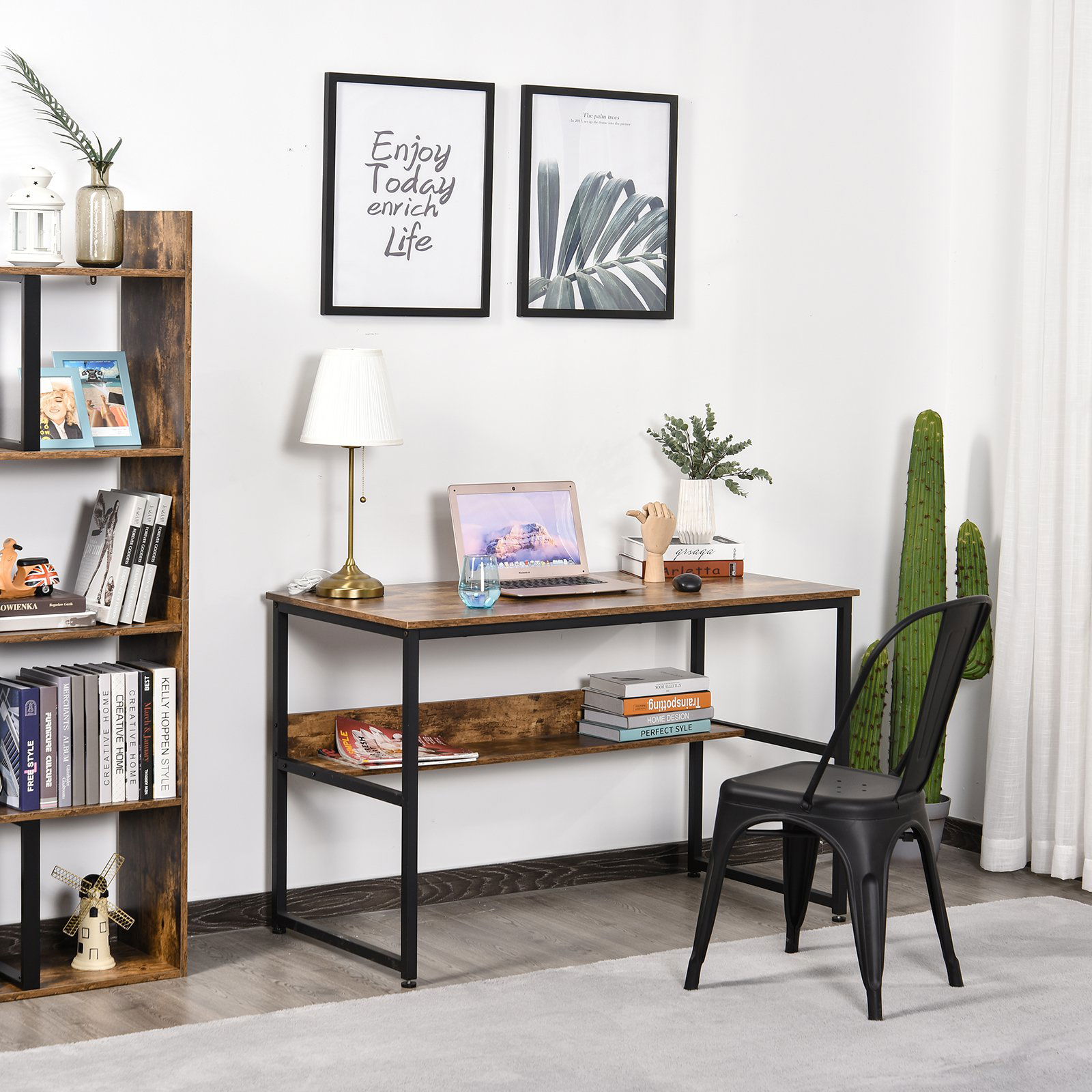 Homcom Masa de Birou Moderna Stil Industrial cu Structura din Otel 120 x 60 x 77cm