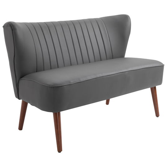 Homcom Canapea cu 2 locuri Cadru din Lemn si Tapiterie din Piele Sintetica pentru Casa Birou Living, Gri 108.5x61x79cm
