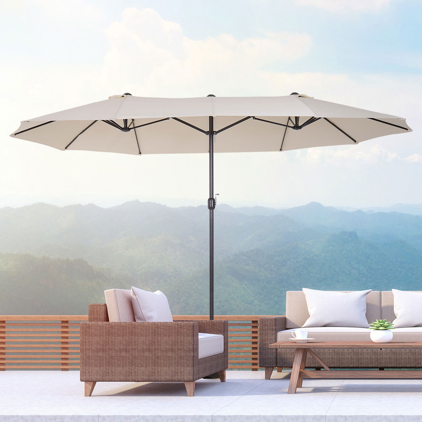 Umbrela de Gradina Impermeabila si Anti-UV Bej, 460x270x240cm, Outsunny | Aosom Ro