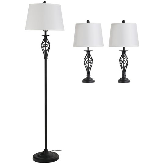 HomCom set 3 lampi (2 de masa, 1x lampa de podea) | AOSOM RO