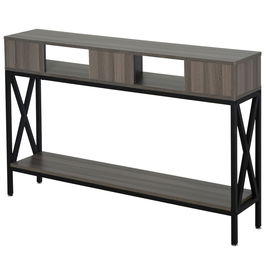 HOMCOM Masa Consola Stil Industrial cu 3 Rafturi, Gri si Negru
