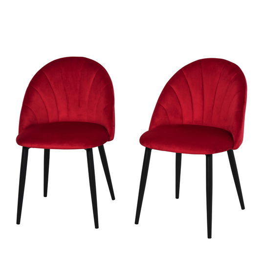 HOMCOM Set de 2 scaune de masa nordice tapitate fara cotiere cu spatar curbate picioare din metal pentru sufragerie rosu