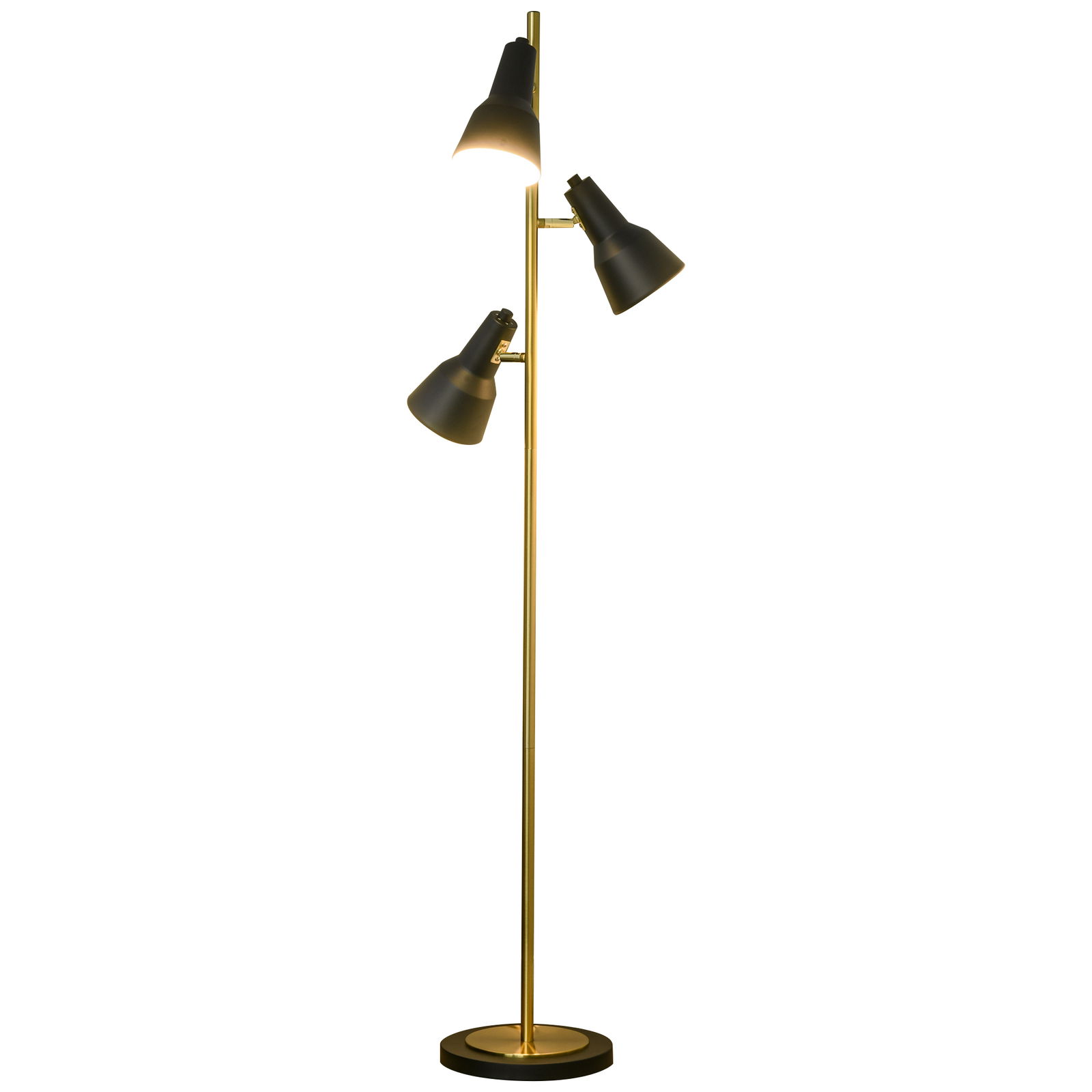 HOMCOM Lampa de podea de 150 cm cu 3 abajururi reglabile, baza rotunda, metal, bronz, 32x32x150 cm