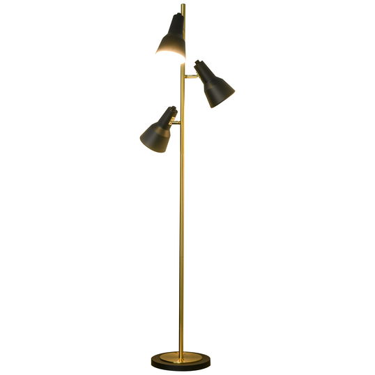 HOMCOM Lampa de podea de 150 cm cu 3 abajururi reglabile, baza rotunda, metal, bronz, 32x32x150 cm