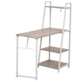 HOMCOM Birou Biblioteca 3 Rafturi Blat Mare Pliabil Lemn Metal Alb Stejar