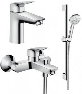 Set baterii 3in1 Hansgrohe Logis 100 NEW cu baterie de lavoar, cada si set de dus