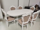Set lux masa alba extensibila 150/190/90/77 h + 6 scaune tapitate bej