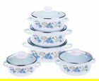 Set de gatit 10 piese, Ajara, Vanora Home, 1l, 1.5l, 2l, 3l, 4l, otel carbon emailat si sticla, multicolor