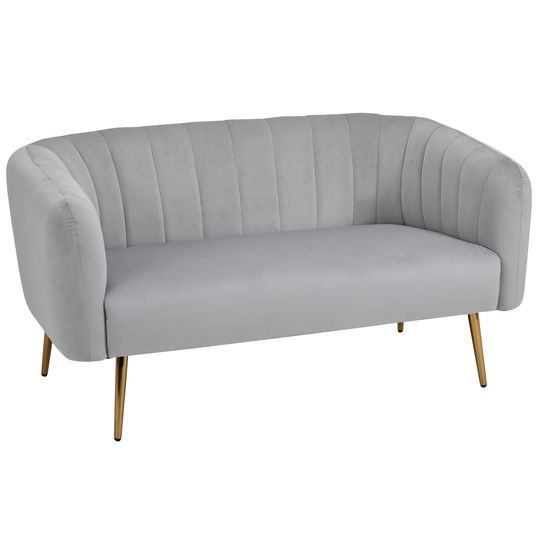 HOMCOM Canapea 2 Locuri Design Modern Captusita cu Cotiere si Spatar, Gri