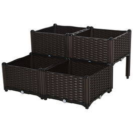 Outsunny Set 4 Ghivece Ridicat din Rattan, Polipropilena, Maro 40Lx40Lx44Hcm | Aosom Ro