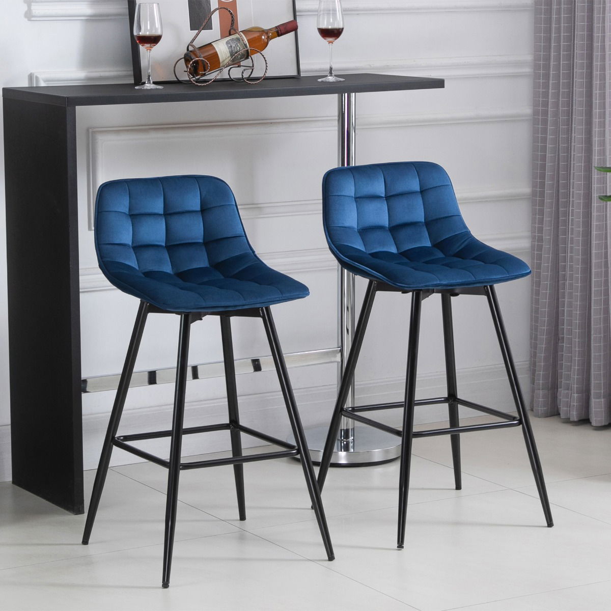 Homcom set 2 scaune bar, stil nordic, 45x47x88cm catifea | Aosom Ro