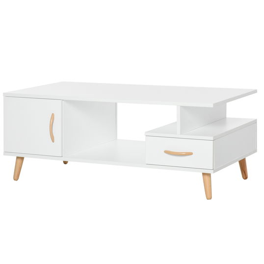 HOMCOM Masuta de sufragerie moderna, cu usa si sertar, Mobilier scund pentru Sufragerie si Birou, Alb, 100x50x40cm