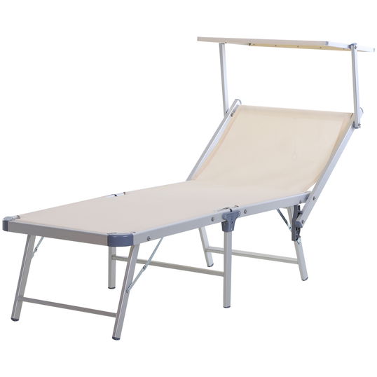 Outsunny Sezlong de Gradina cu Acoperis Pliabil din Aluminiu si Tesatura transpirabila, Bej