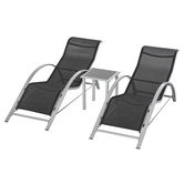 Outsunny Set 2 Sezlonguri de Gradina si 1 Masuta cu Raft din Sticla Negru