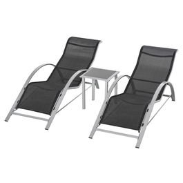 Outsunny Set 2 Sezlonguri de Gradina si 1 Masuta cu Raft din Sticla Negru