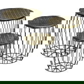 Outsunny Set di 3 Masute de Gradina care se Stivuiesc, Mobilier de Exterior Stil Industrial din Metal Negru