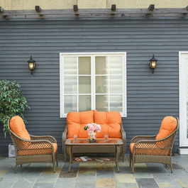 Outsunny Set Mobilier de Gradina in Ratan PE cu 2 fotolii si Masa cu Perne, Culoare Kaki si Portocaliu